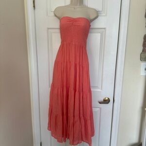 Strapless coral maxi dress